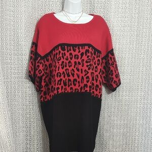 Red and Black Leopard Print Tunic Top